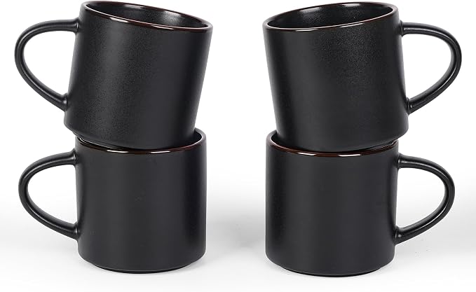 famiware Coffee Mugs Set of 4, Nebula 14oz Coffee Mugs, Ceramic Cup Set with Handle for Latte, Tea, Milk, Cappuccino, Cocoa, Matte Black
