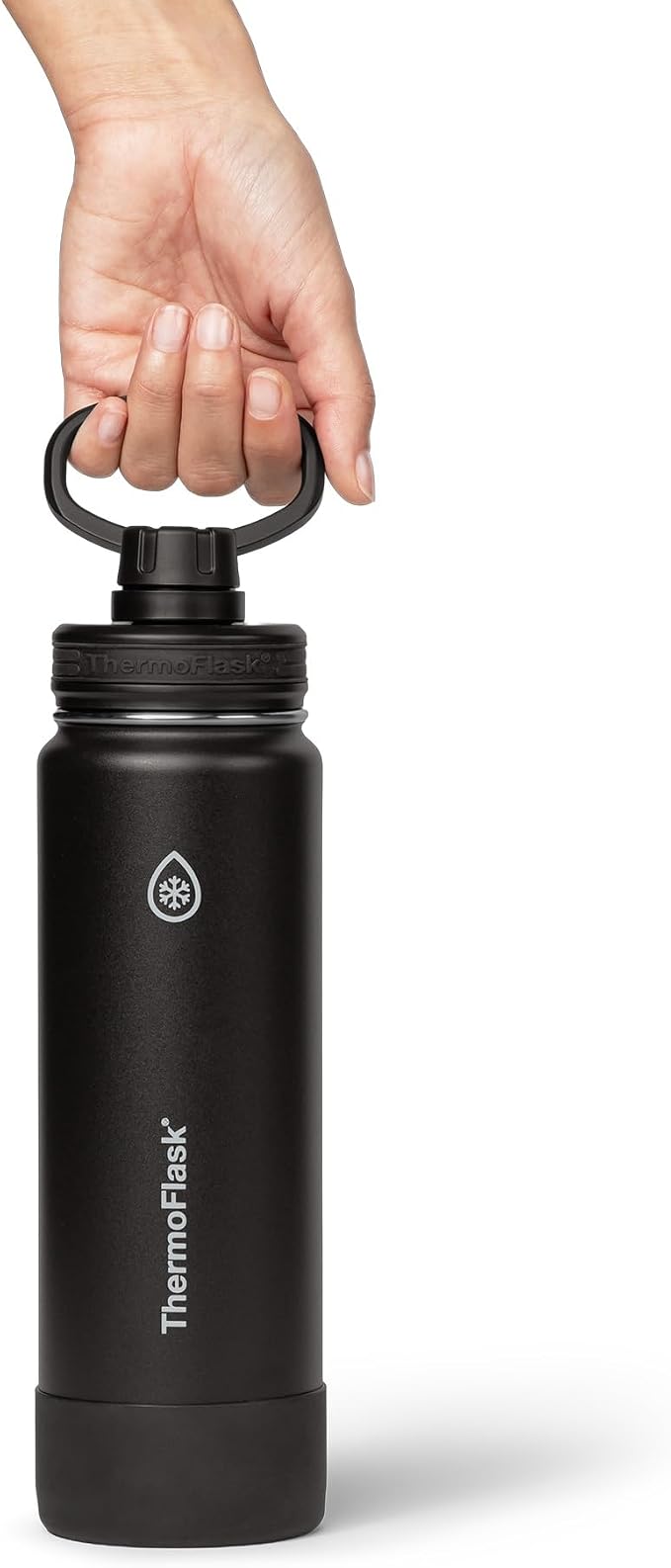 ThermoFlask Insulated Water Bottle with Spout Lid (24 oz, Black) - Leakproof, Stainless Steel Water Bottle for Cold & Hot Drinks, Travel & Daily Hydration
