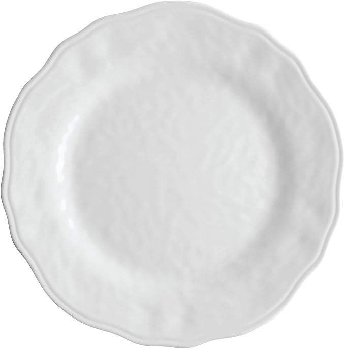 UPware 12 Piece Dimple Melamine Dinnerware Sets, Outdoor Dishes Set, Plates and Bowls Sets, Service for 4, White
