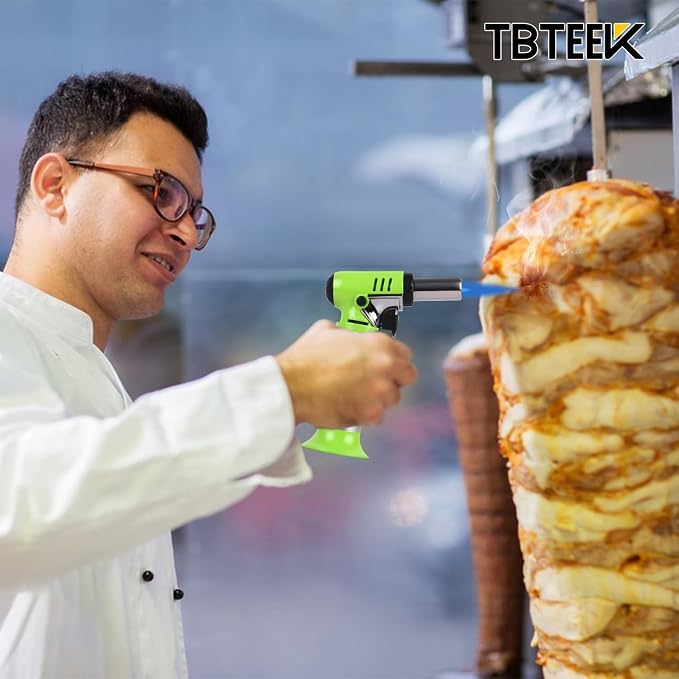 TBTeek Butane Torch, One-hand Operation Kitchen Torch with Adjustable Flame for Grilling, Baking and Soldering (Excluding Butane Gas), Green