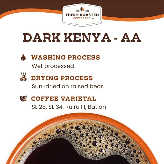 Fresh Roasted Coffee, Dark Kenya AA Whole Bean Coffee, Dark Roast, Kosher, 5 lb (80 oz)