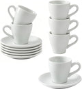 Espresso Cups Set of 6, White Espresso Cups and Saucers, 2.8 oz Ceramic Demitasse Cups for Espresso,Latte,Tea Bag