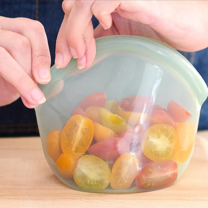 Food Huggers Hugger Bags Silicone Reusable Lunch & Snack Bag | Durable Storage, BPA Free, Dishwasher & Freezer Safe, Stand-Up Resealable Produce Pouch | Large 30 fl oz, Juniper