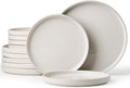 Famiware Star 12-Piece Stoneware Flat Plate Set for 6-10.5" Dinner Plates & 8" Salad Plates, High Edge Dishes Dinnerware Sets, Chip & Scratch Resistant, Microwave & Dishwasher Safe, Matte White