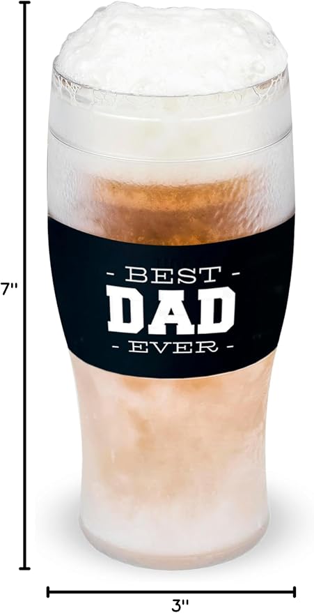 Host Freeze Best Dad Ever Insulated Glass Tumbler for Cold Drinks, Freezable Gifts for Dad, Double Wall Insulated Beer Glass for Chilled Lager, IPA, Ale & Iced Coffee, 16 oz, Set of 1