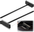 2 Pcs Black Stainless Steel Grill Brush Grill Scraper with 30'' Long Wooden Handle for Commercial Cleaning Kitchens Restaurants Bathrooms
