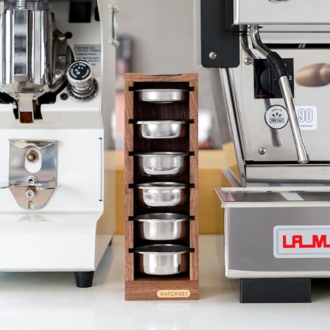 watchget Espresso Filter Basket Stand Portafilter Filter Basket Holder Rack Wooden Espresso Portafilter Precision Basket Storage Stand for 58mm Espresso Machines and 58mm Coffee Puck Screen