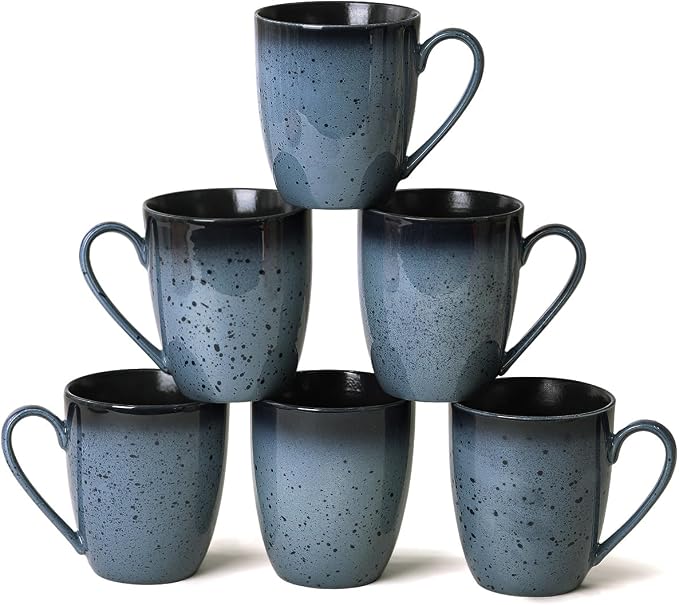 Yeacccng Modern Minimalist Coffee Mugs Set of 6, Cappuccino Cups Set, 16 Oz Unique Kiln-Changing Glaze Ceramic Latte Mugs for Coffee, Tea, Milk, Cocoa, Latte, Cappuccino, Dishwasher & Microwave Safe