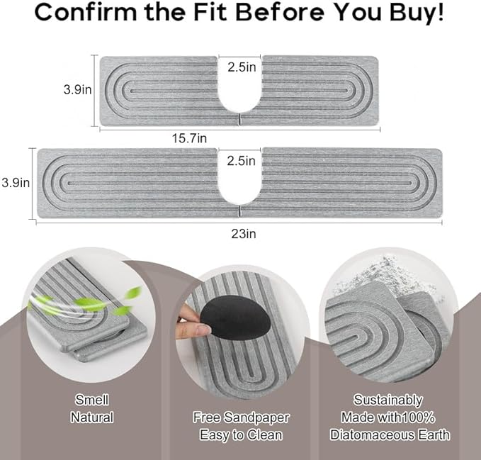Fast Drying Stone Faucet Mat for Kitchen Sink, Diatomite Water Absorbing Stone Tray for Sink to Prevent Pooling, U-Shaped Stone Faucet Mat Fits Kitchens and Bathrooms
