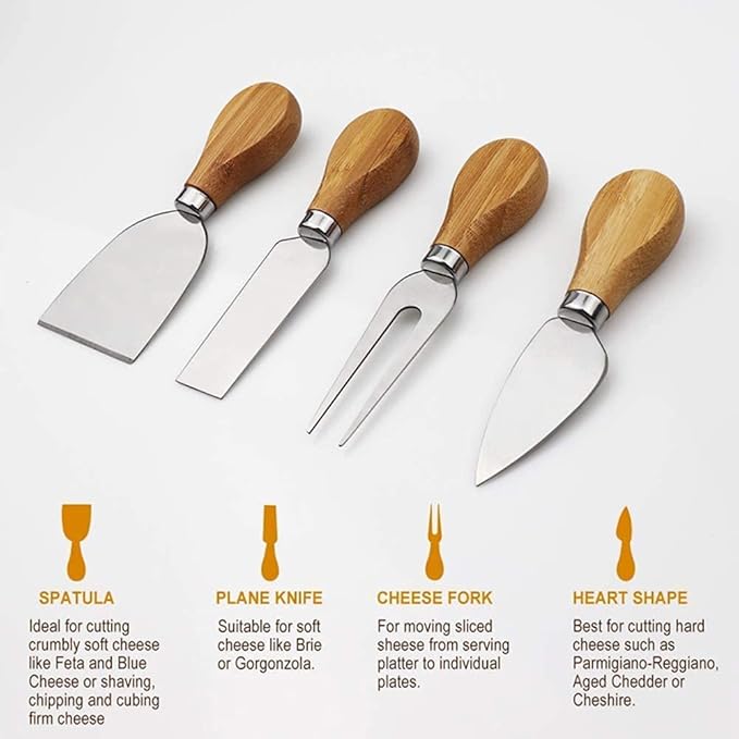 Bamboo Cheese Board and Knife Set,Cheese Platter - House Warming Gifts New Home, Anniversary & Wedding Gifts for Couple, Housewarming Gift New House (Style1)/661, 21213