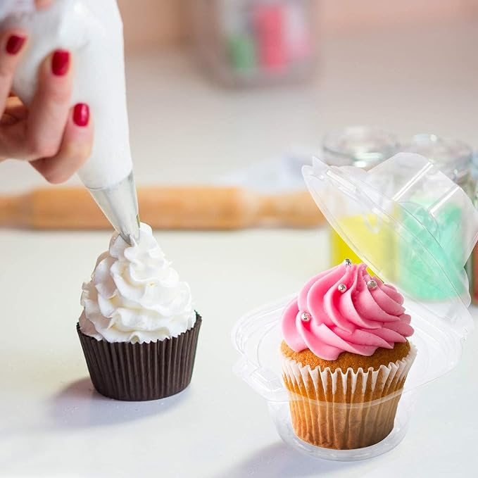 NPLUX 200 Pack Individual Cupcake Containers Plastic Cupcake Boxes Cupcake Holders Stackable Deep Dome Cupcake Carrier