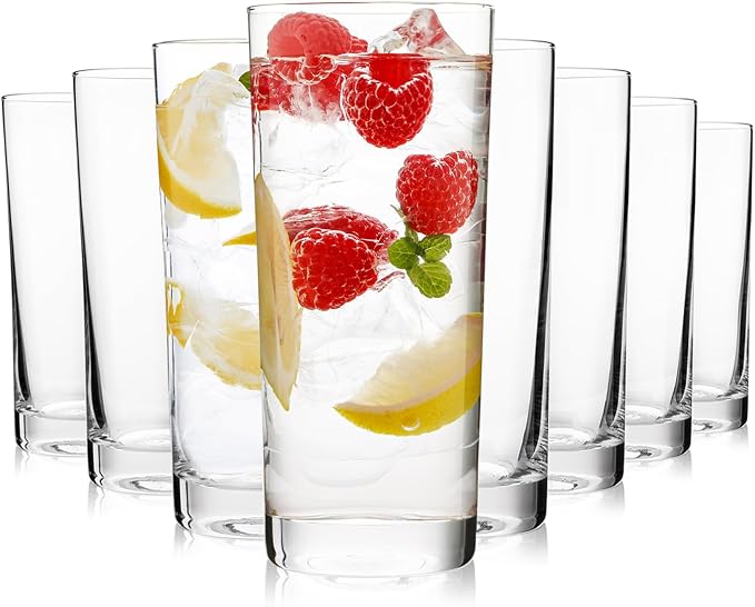 Highball Glasses Set of 8, 16oz Tall Drinking Glasses, Water Glass for Kitchen, Tom Collins Glasses, Mojito Glass Cups, Cocktail Glasses for Bar Glassware