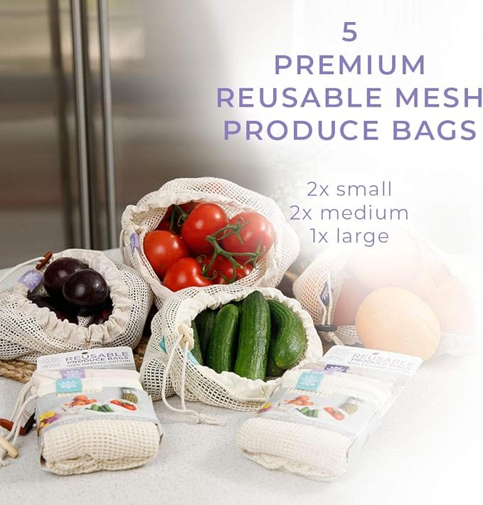 Lotus Trolley Bag and Lotus Organic Cotton Reusable Produce Bags Bundle - Eco-Friendly Solution to Sanitary Grocery Shopping!