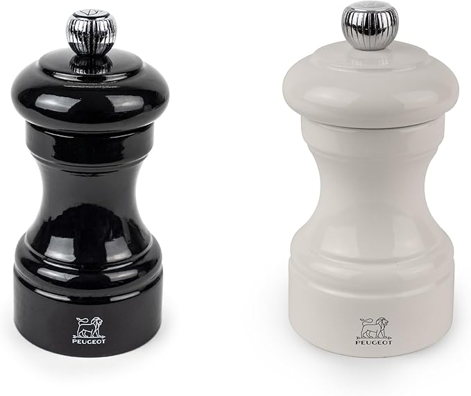 Peugeot Bistro Pepper and Salt Mill Set, 4in - Essential Kitchen Tools with Adjustable Grinding Precision, Beechwood Mills - Enhance Flavors in Everyday Cooking (Black/Ivory)