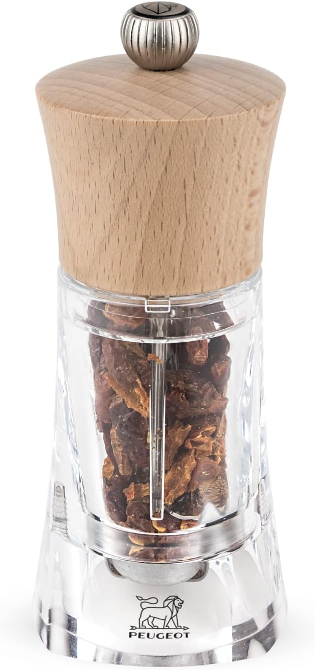 Manual chili pepper mill in wood and acrylic, natural 14 cm - 5,5in.