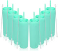 Volhoply 16oz Plastic Skinny Tumbler with Lid and Straw Bulk 8 Pack,Insulated Double Wall BPA Free Matte Acrylic Tumblers,Iced Coffee Travel Mug Reusable Party Cup,Customizable Diy Gifts(Green,8 Set)