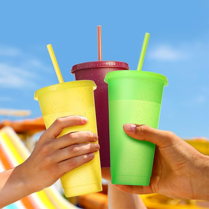 Honeydak 15 Pack Tumbler with Straw and Lid Bulk Cups for Gifts Glitter Plastic Coffee Cups 24-27 oz Reusable Water Bottle Iced Coffee Travel Mug Party Favors for Birthdays Travel (Cute Colors)