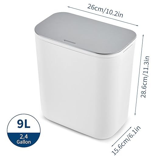 Hanging Kitchen Trash Can with Lid - 2.4 Gallon Small Compost Bin for Cabinet Door, Under Sink - Odor-Sealing Stainless Steel Top Food Waste Bin for RV, Bathroom, Office - Indoor Recycling Bin