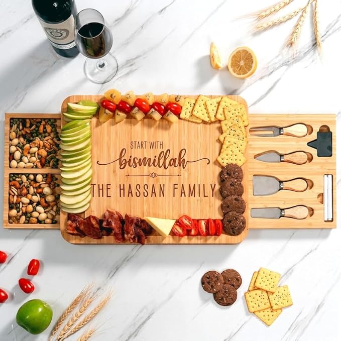 Personalized Start with Bismillah Charcuterie Boards, Ramadan Cheese Board Gift Set, Housewarming Charcuterie Boards - Islamic Gift, Ramadan Gifts, New Home Gifts for Muslim