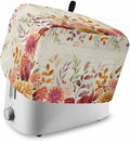 Red Orange Floral Fall Toaster Cover 2 Slice, Thanksgiving Eucalyptus Leaves Dustproof Bakeware Oven Protector with Top Hook, Rustic Waterproof Small Kitchen Appliance Toasters Dust Cover, 11"x6"x8"