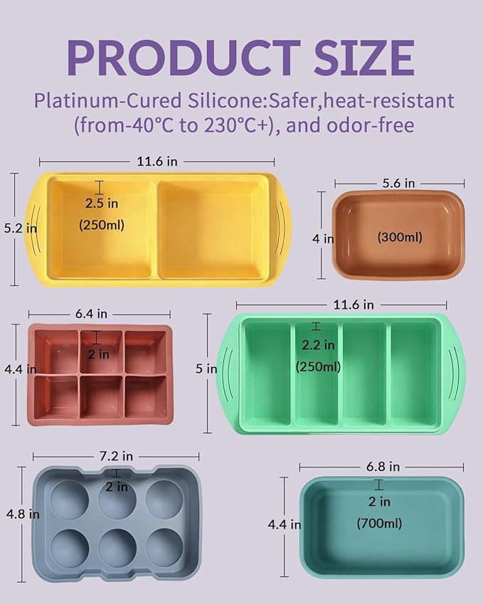 6 Pack Silicone Freezer Trays with Lid, Soup Freezer Container Molds, Perfect for Freezing Broth, Rice, Individual Portions, Meal Prepping and More