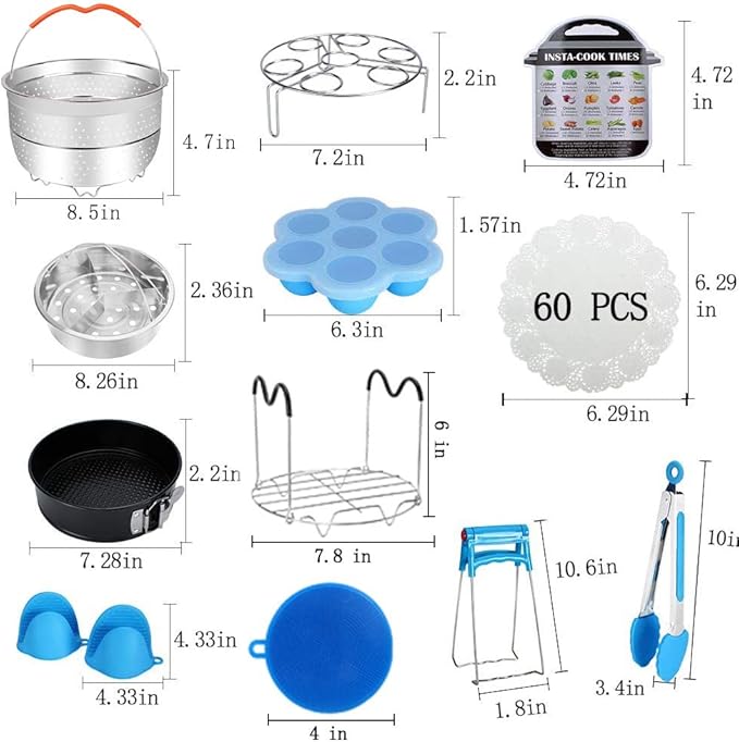 Accessories for Instant Pot, 73 PCS Accessories for Pressure Cooker for 5/6/8 Qt Electric Pressure Cooker -2 Steamer Baskets, Steamer Rack, Non-stick Springform Pan, Egg Rack