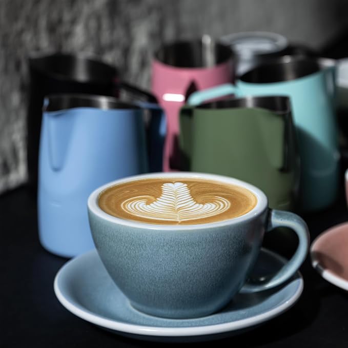 Loveramics Matt Cappuccino Cup, 10 oz Ceramic Latte Art Mug with Saucer, Thick-walled stoneware cup Set, Barista Latte Cup Set for Latte, Cappuccino, Tea - Mineral Colors (Glacier, 10OZ)
