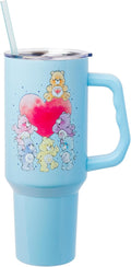 Silver Buffalo Care Bears Watercolor Featuring Tenderheart, Cheer, Grumpy, Funshine, Bedtime, Share Bear Double Walled Stainless Steel Tumbler w Handle & Straw, Fits in Standard Cup Holder, 40 Ounces