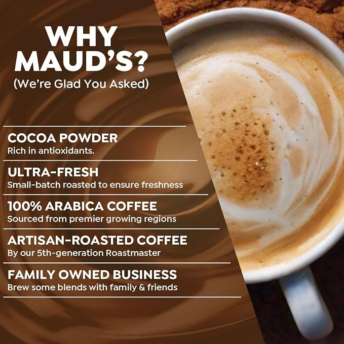 Maud's Chocolate Mocha Cappuccino Coffee Pods, 18ct - Mochaccino Mocha Flavor - Made with Gourmet Arabica Coffee, Pods Compatible with Keurig K Cups Maker