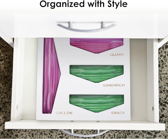 Cozee Bay Bamboo Bag Storage Organizer for Kitchen Drawer, Baggie organizer, Compatible with Gallon, Quart, Sandwich and Snack Variety Size Bags (White)