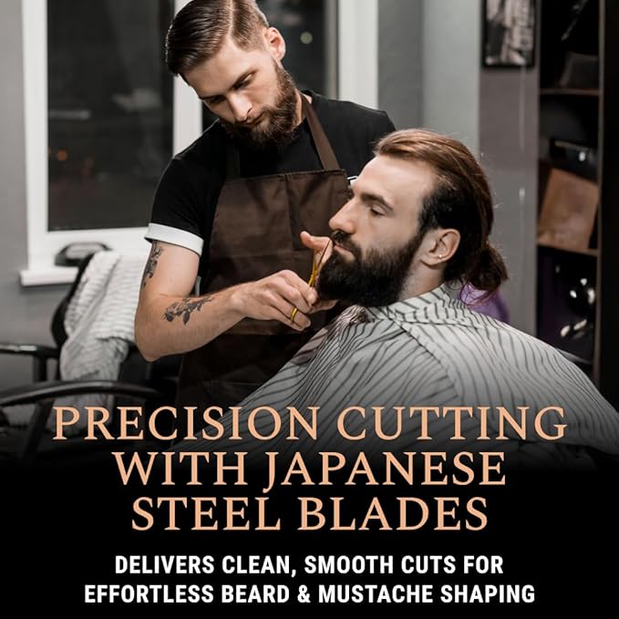 Ontaki Beard & Mustache Scissors for Men - 5.5" Japanese Steel, Gold Brass - Sharp Blades, Ergonomic Finger Rest & Adjustable Tension Screw for Perfect Hair Trimming - Beard Scissors