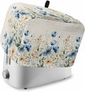 Blue Flowers Rustic Toaster Cover 4 Slice, Spring Vintage Botanical Dustproof Bakeware Oven Protector with Top Hook, Floral Beige Waterproof Small Kitchen Appliance Toasters Dust Cover, 12"x11"x8"