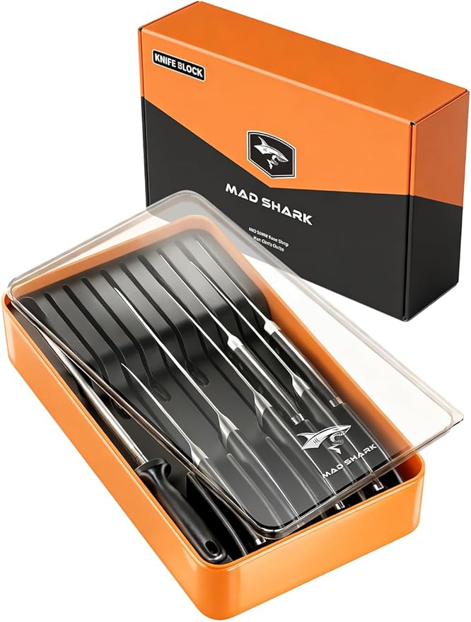 MAD SHARK 2-in-1 Detachable Knife Block & Silverware Organizer, Drawer Knife Holder for 10 Knives, BPA-Free, Blade-Safe Slots, Save Counter Space, Kitchen Drawer or Counter Storage, No Knives