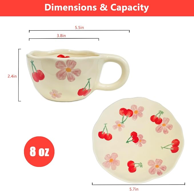 Noviko Cute Mug Flower Teacup and Saucers Set for Mom 8 oz