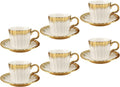 Turkish Coffee Cup Set of 6 with Saucers,3.5oz Ottoman Style Ceramic Tea Cups for Espresso Cappuccino Latte Mocha,White Gold