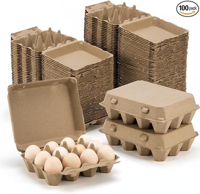 100 Pack Egg Cartons, 3x4 Style Paper Pulp Egg Trays, Sturdy & Reusable Egg Holder 12 Count Dozen Chicken Egg Storage Tray for Farmers, Home Use & Transport
