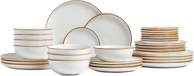 VEVOR Dinnerware Set, Service for 8 (32 PCS), Round Plates and Bowls Sets, Scratch Resistant Ceramic Dinner Ware, Dishwasher and Microwave Suitable Kitchen Dish, for Dessert Salad Soup Pasta, White