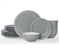 Famiware Garden Plates and Bowls Set for 6, 18-Piece Kitchen Dishes Dinnerware Set - Microwave and Dishwasher Safe, Scratch Resistant, Reactive Glaze and Embossed Stoneware Tableware, Bluish Grey
