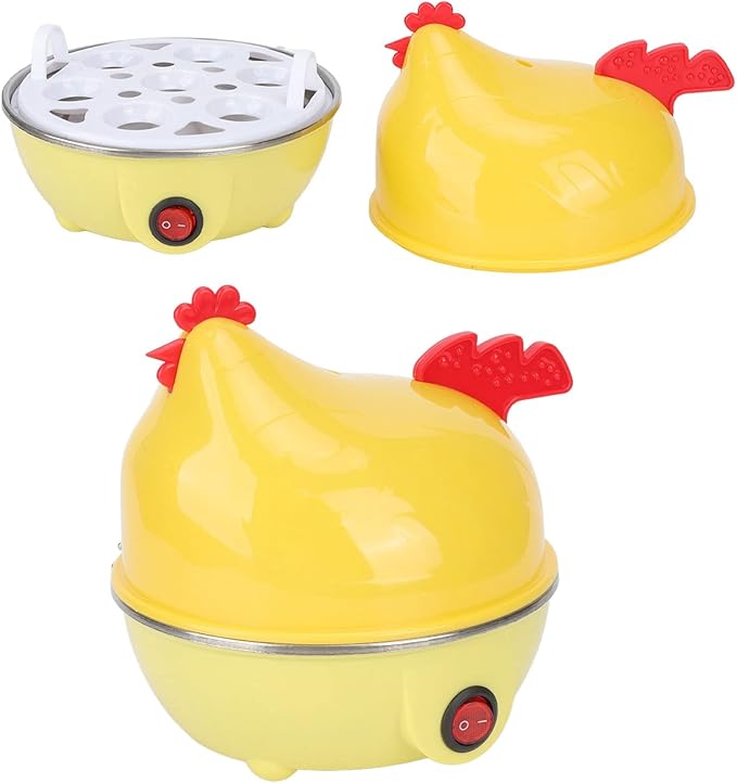 HYWHUYANG Rapid Egg Cooker, Electric Egg Cooker, Chicken Shape, Automatic Shut Off, Mini Breakfast Machine, Kitchen Gadgets For Boiled Eggs (Yellow, US Plug 110V)