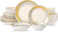 DOMICREVERY Ceramic Dinnerware Sets for 6, 24 Pieces Plates and Bowls Sets, Lemon Sea