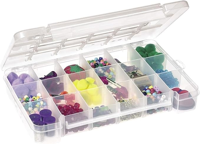 Akro-Mils 05905 Plastic Portable Parts Storage Case for Hardware and Crafts with Hinged Lid and 5 Adjustable Dividers, (14-3/8-Inch x 9-1/2-Inch x 2-1/2-Inch), Large, Clear, 6-Pack