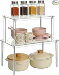 Clear Acrylic Cabinet Organizer, 2-Pack Stackable Shelf Riser for Kitchen Pantry & Countertop, Tiered Spice Rack Organizer for Cabinets, Desk & Bathroom