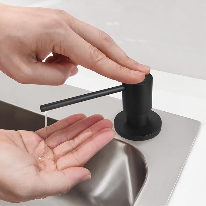 EADOT Matte Black All Brass Soap Dispenser for Kitchen Sink Countertop Sink Soap Dispenser 17 OZ Bottle Built in Refill from The Top with Long Spout