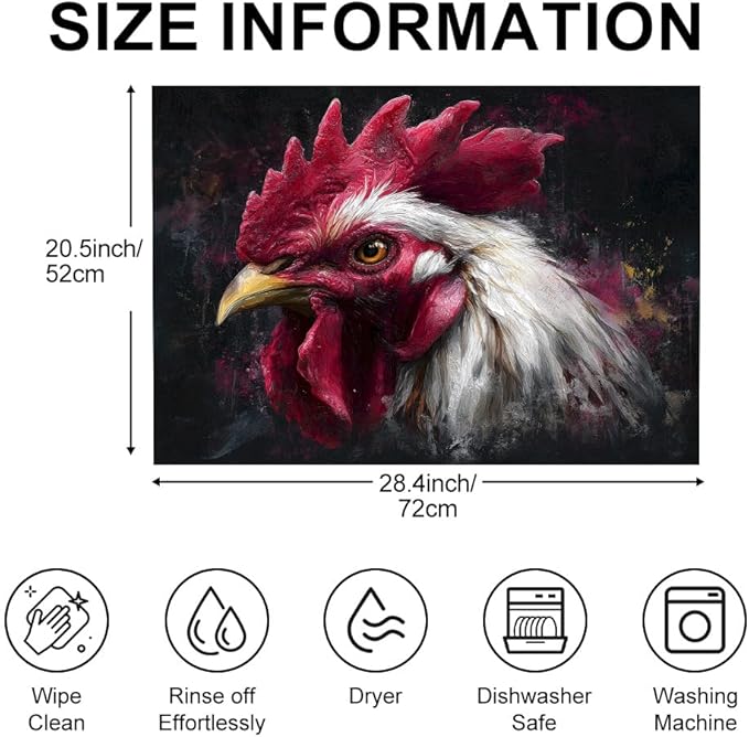 Stove Top Cover for Electric Stove 28.4 x 20.5 Inch Non Slip Stove Mat Oil Proof Rooster Portrait Glass Cooktop Protector Kitchen Counter Mat