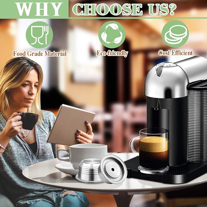CAPMESSO Stainless Steel Reusable Coffee Capsule, Metal Refillable Coffee Pod Compatible with Nespresso Vertuoline GCA1/ENV135/ENV150/BNV420 (8OZ(Coffee Cup)+10 Silicone Rings)