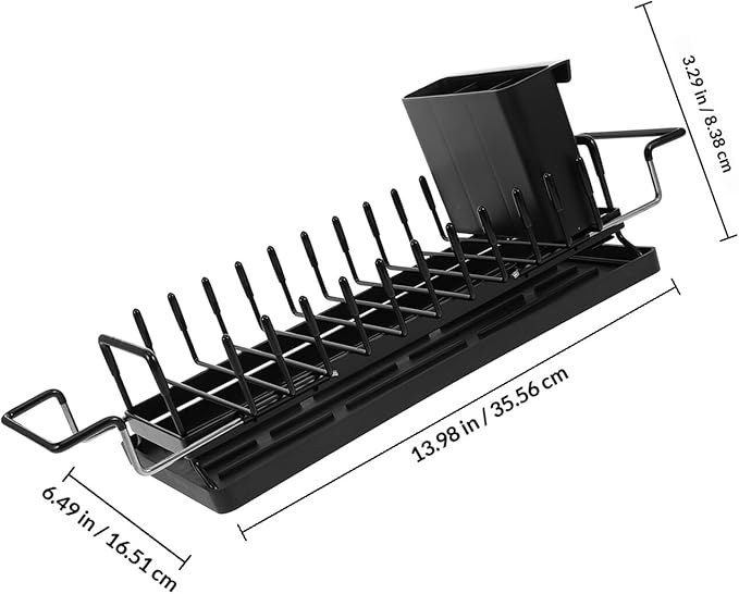 Collapsible Over Sink Dish Drying Rack Stainless Steel Kitchen Counter Organizer with Drain Board and Cutlery Holder for Large Capacity Tableware Storage
