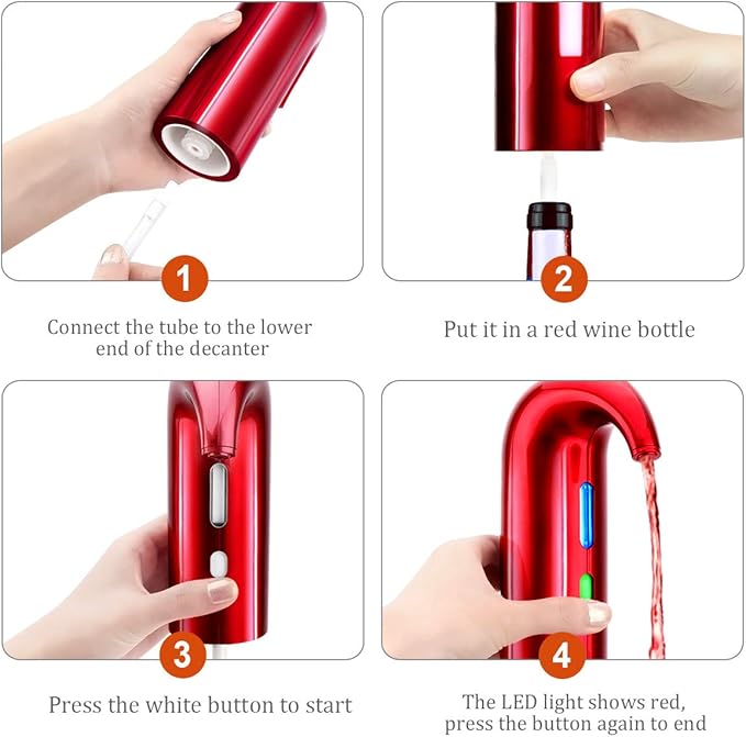 Electric Wine Aerator, Wine Dispenser, Aeration and Decanter Wine Pourer, Red White Wine Accessories Best Wine Gifts -Red