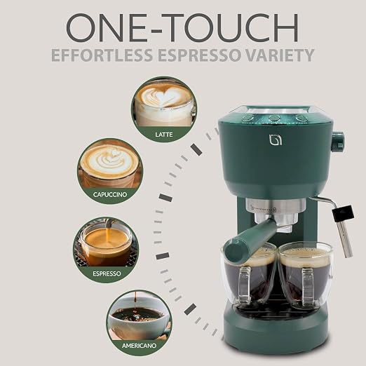 WILLOW Eco Series Espresso Machine 15 Bar with Milk Frother Steam Wand, Built-In Tamper & Hot Water Dispenser, 1350W Espresso Coffee Maker with 40oz Removable Water Tank for Cappuccino, Latte - GREEN