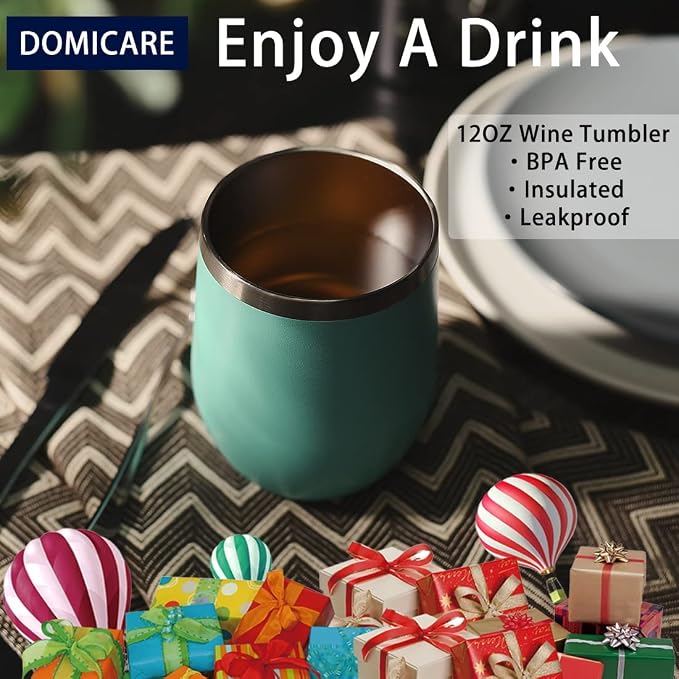 DOMICARE Stainless Steel Wine Tumbler Bulk with Lid, Personalized Insulated Tumblers Set, 12oz Travel Coffee Cups Pack of 16, Light Blue