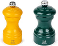 Peugeot Bistro Pepper and Salt Mill Set, 4in - Beechwood Mills with Adjustable Grinding - For Peppercorns and Rock Salt, Corrosion-Resistant - Essential Kitchen Tools (Saffron/Green)